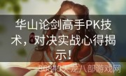 华山论剑高手PK技术，对决实战心得揭示！